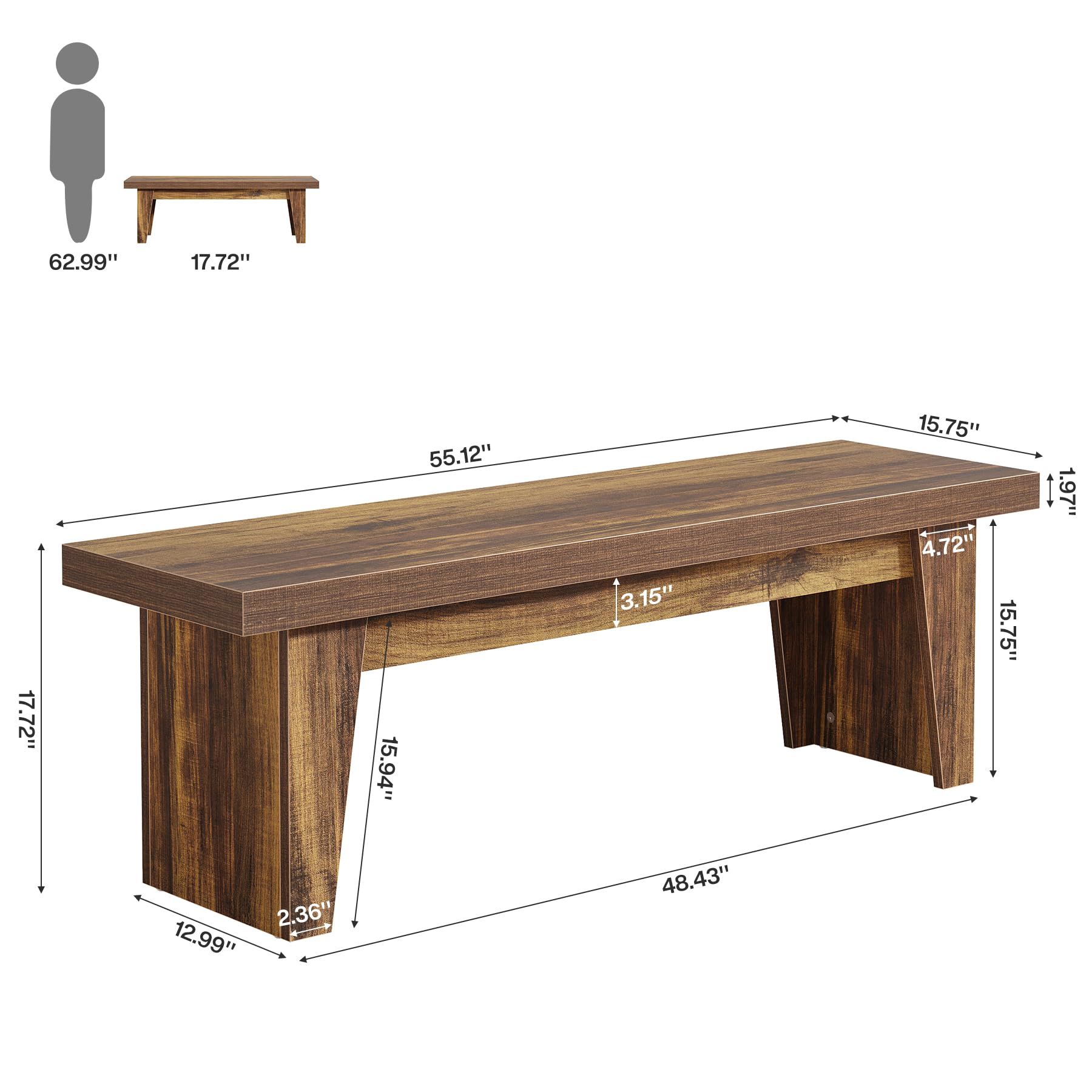Tribesigns 55" Wooden Entryway Bench, Farmhouse Long Entry Seat, Indoor End of Bed Stool with Storage Capability for Hallway, Living Room, Bedroom, Easy Assembly, Dark Brown