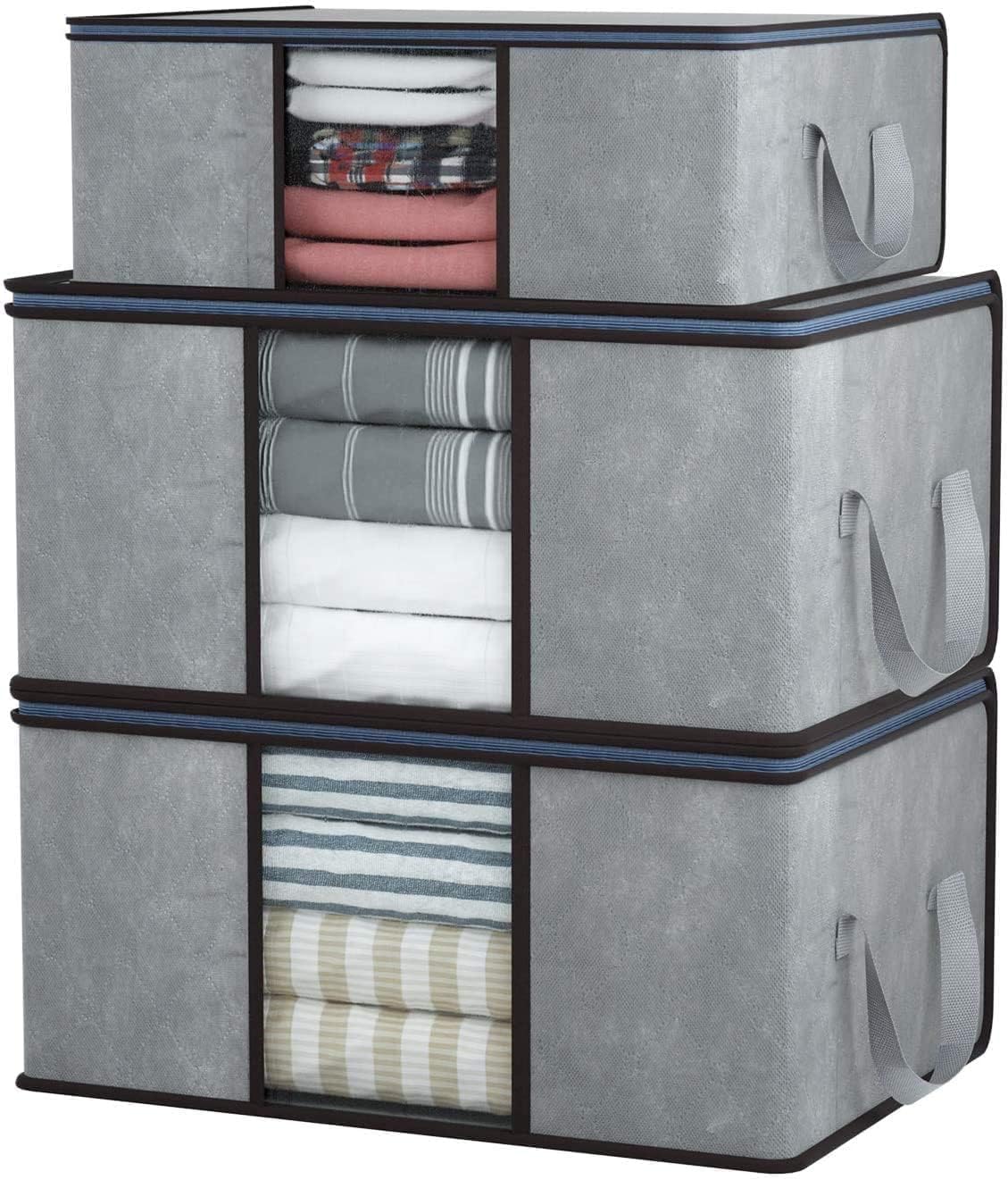 Collapsible Fabric Storage Cubes Organizer with Handles Foldable Storage Baskets for Organizing Toys, Books, Shelves, Closet, Large Storage Box with Handles (Light Grey (Set of 3)-image-21