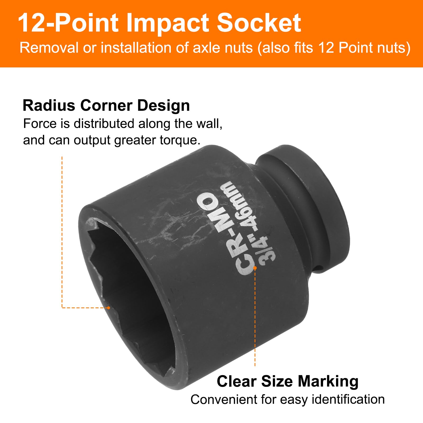 uxcell 2 llaves de vaso de impacto de 12 puntos de 3/4 pulgadas de 46 mm para reparación de automóviles, fácil extracción