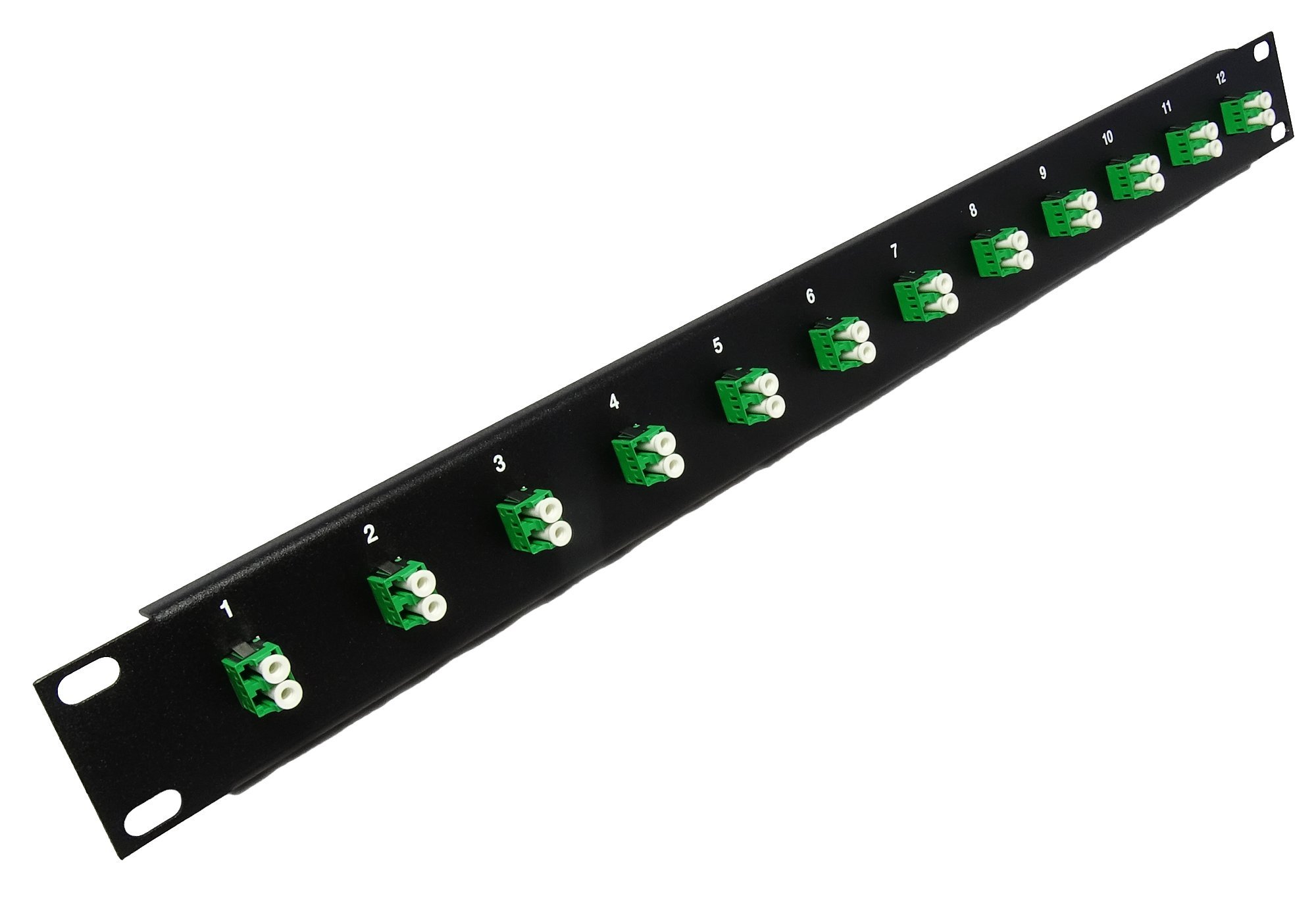 12 porte LC Fiber Patch Panel APC monomodale (accoppiatori verdi) (caricato 1u) 19"