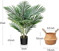Vista 3 de LOMANTO Planta artificial de palmera Majesty, plantas artificiales de 2 pies para decoración del hogar, pequeños árboles artificiales en maceta