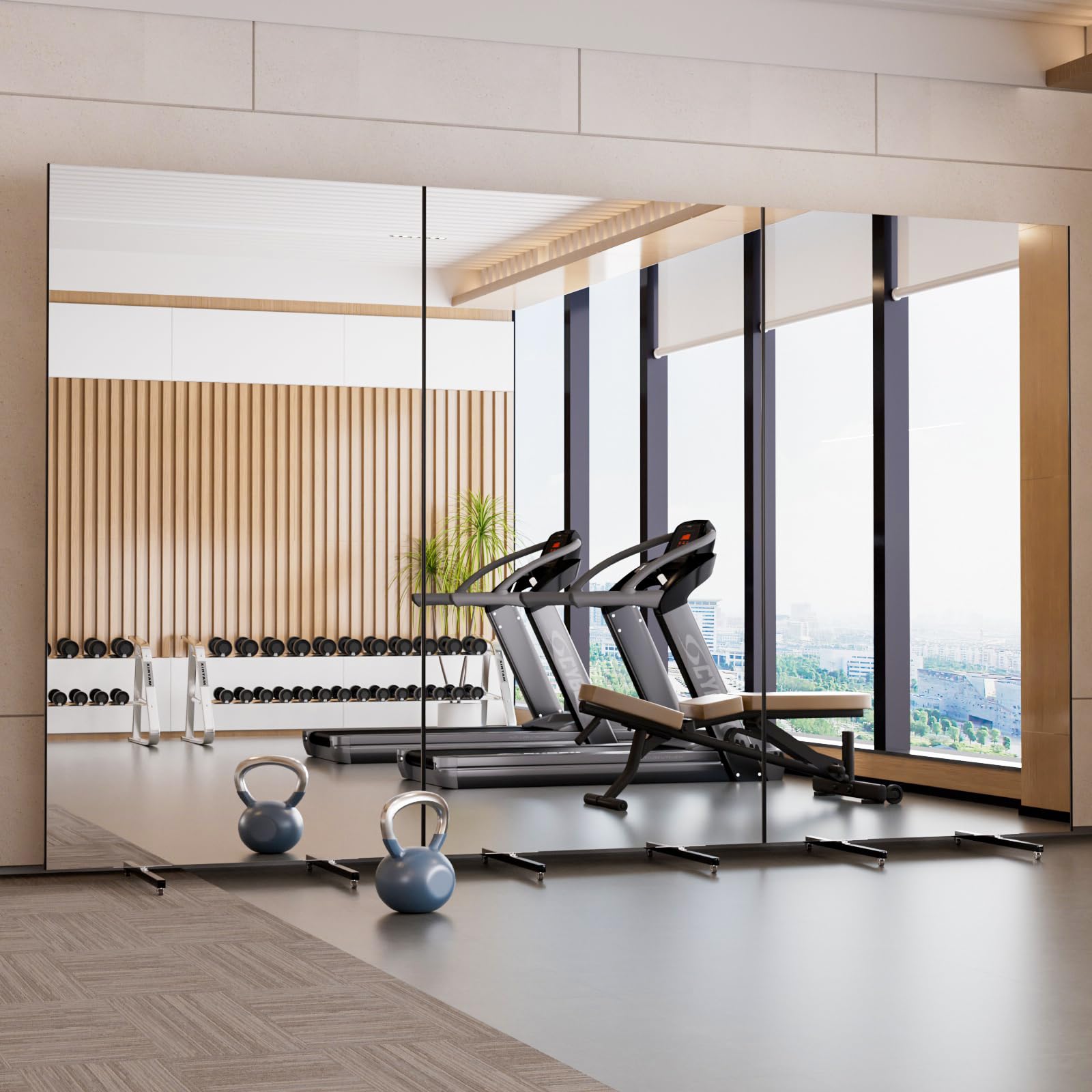 brisafe Glasloser Ganzkörperspiegel 180x100cm, Drehbar, Bruchsicher Schwarz | Leichter Standspiegel mit Rollen, mobil fahrbar; für Fitnessstudio, Tanzstudio, Yoga, Boutique und Home Gym