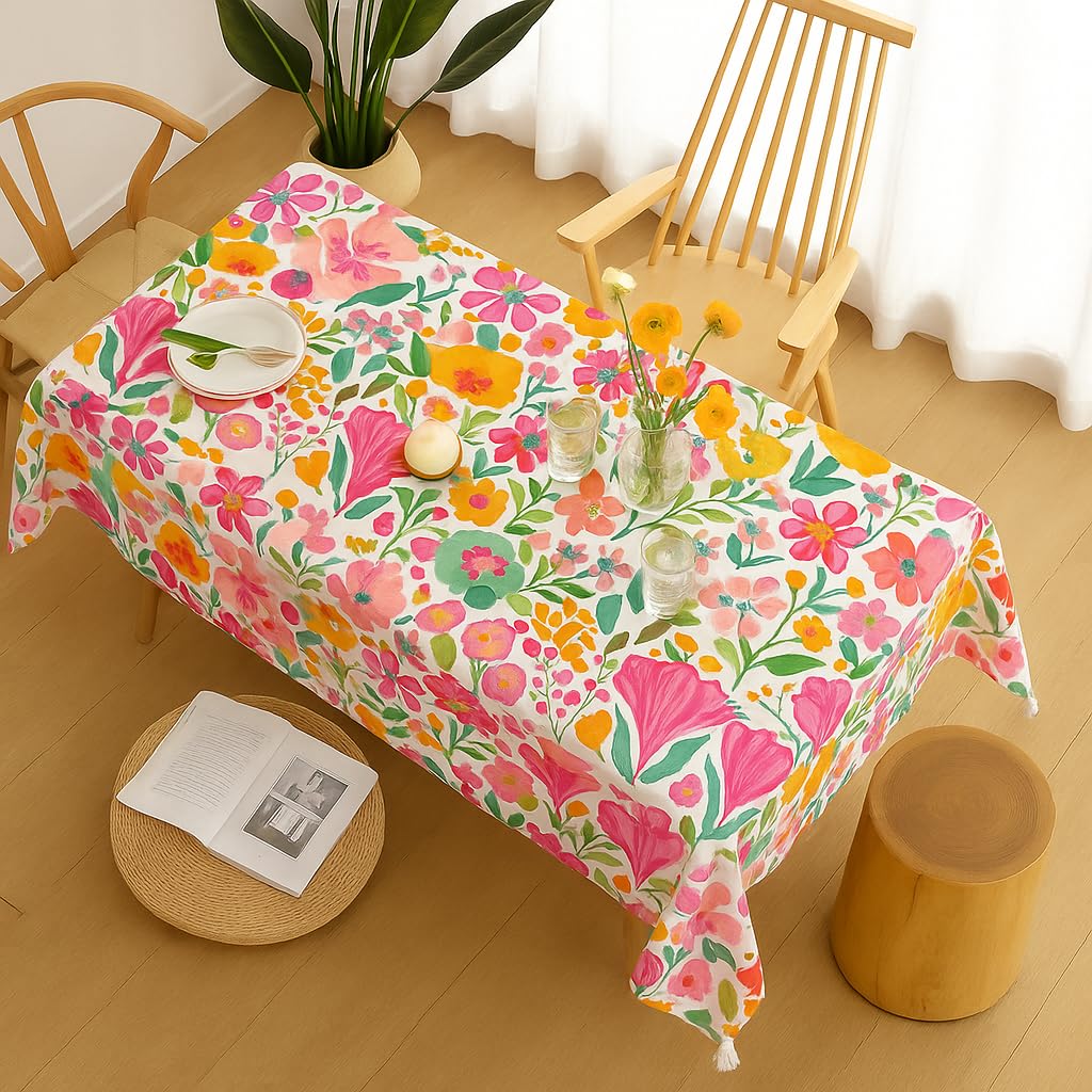 WWW.THROWPILLOW.IN Floral Print Corner Tassel Boho Printed Dining Table Cover Square Shape 36"x 36", Anti Skid Table Cloth for 18x18-30x30 Center Table Cover, Coffee Table|Living Room Diwali Decor-image-12