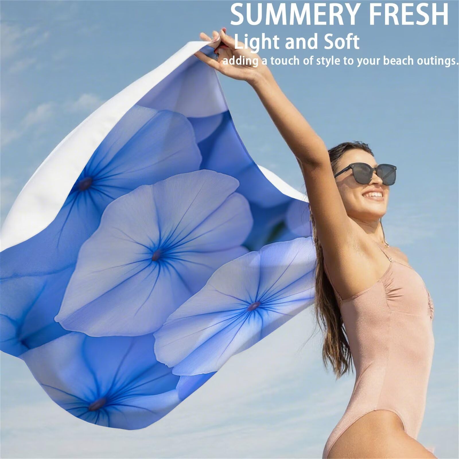 Ręcznik plażowy kwiatowy ręczniki plażowe dla dorosłych 100 x 200 cm niebieski ręcznik z mikrofibry ręcznik kąpielowy bez piasku, miękki chłonny szybkoschnący lekki do pływania na plażę jogę kemping