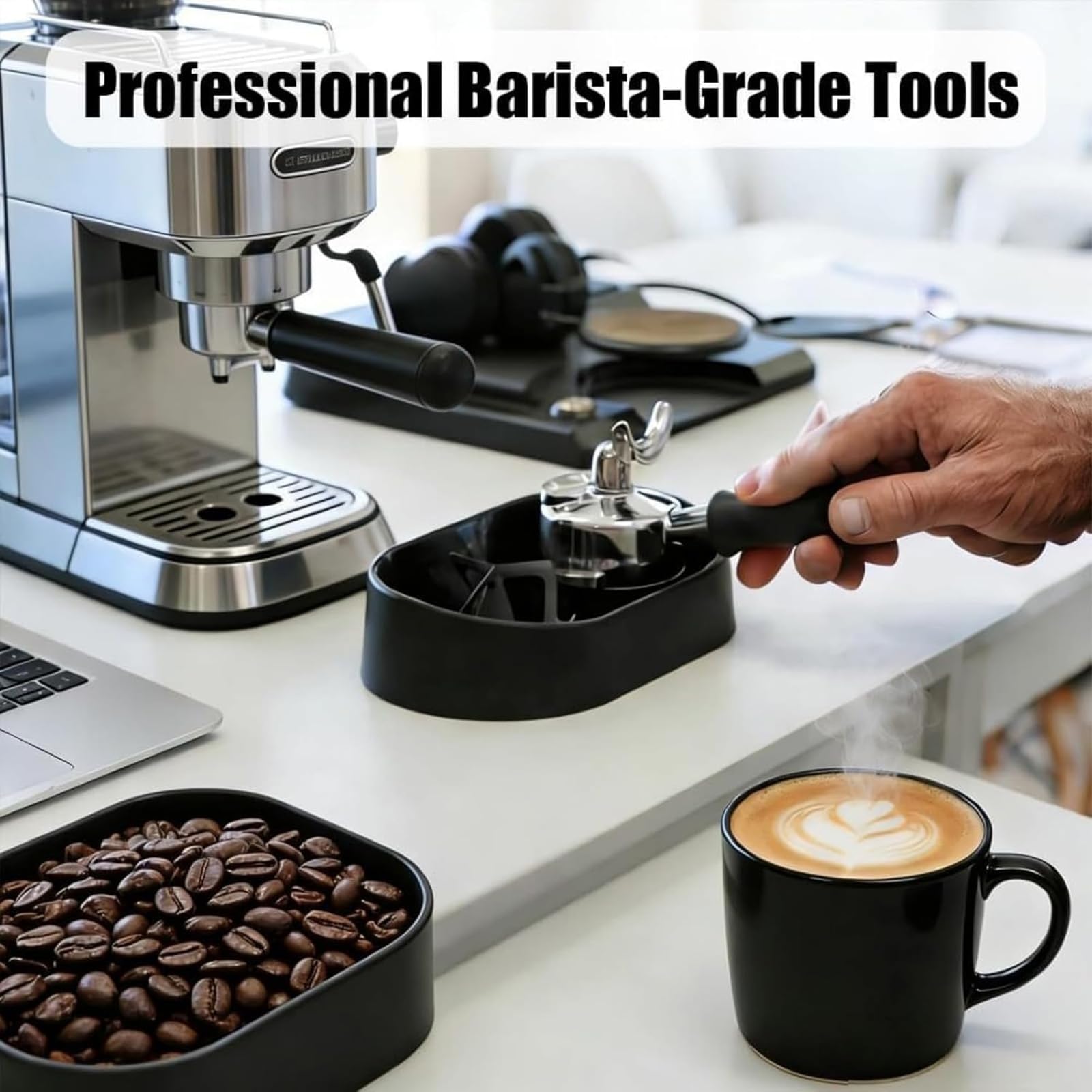 Kit de limpieza de portafiltro de café, limpiador eléctrico automático con recogedor de tierra y cepillo, ideal para el hogar, cocina, oficina