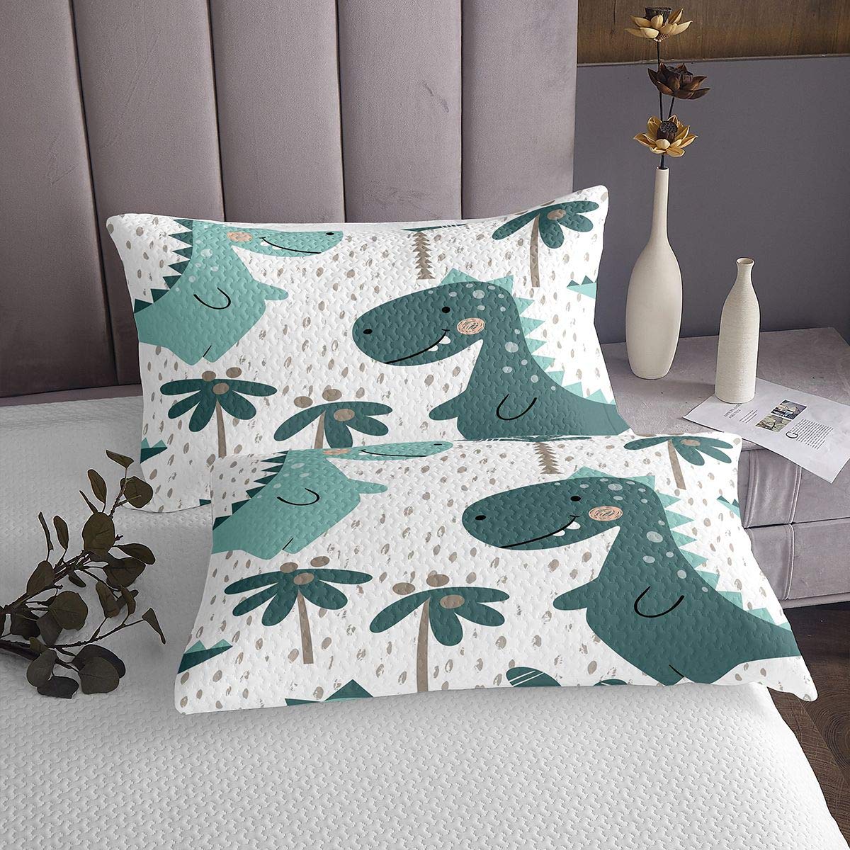 Copriletto con dinosauro con animali della giungla e motivo di animali della giungla per bambini,trapuntato,in microfibra,trapuntato,per la camera da letto,collezione240x220cm