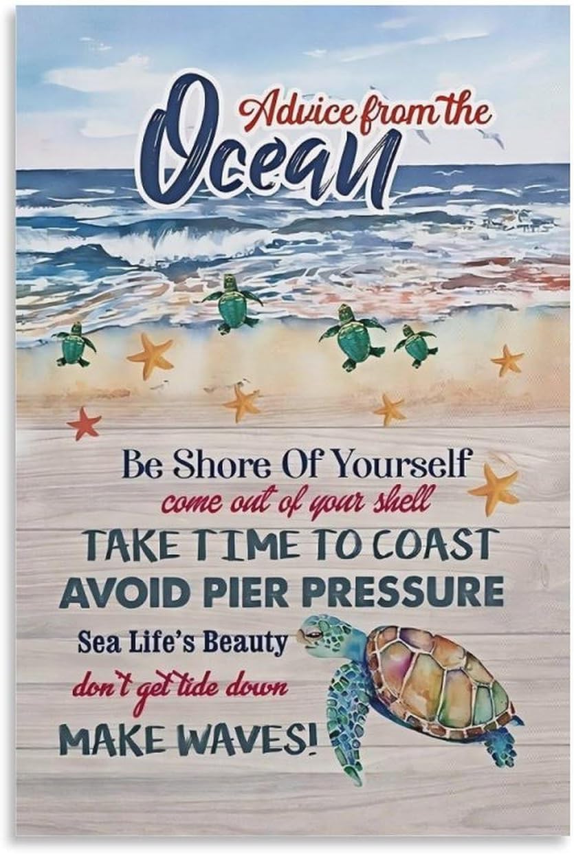 Turtle - Advice from The Ocean Wall Art Inspirational Quotes Pictures Wall Decor Nautical Beach Canvas Painting Print Artwork Modern Home Decor for Living Room Bedroom Bathroom 20x30inch(50x75cm)