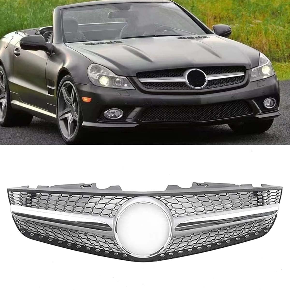 BXQDAM Front grille,Compatible with Mercedes-Benz R230 SL-Class SL500 SL550 SL600 2009-2012,Front grille parts
