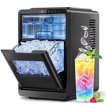 Kismile Crescent Ice Maker Countertop, 26.5 Lbs/24H, Self-Cleaning, LED Display, Timer, Adjustable Ice Thickness, Portable Ice Machine for Home/Kitchen/Office/Party