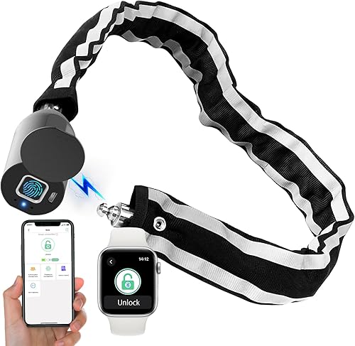 Cerradura de cadena para bicicleta de huellas dactilares, bloqueo de bicicleta Bluetooth impermeable, biométrico sin llave, resistente, antirrobo
