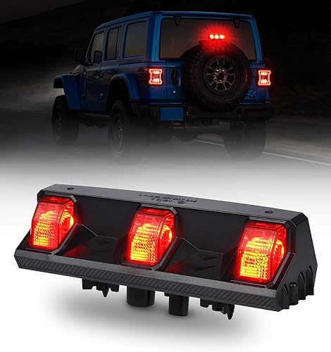 Xprite Tercera luz de freno LED mejorada compatible con Jeep Wrangler JL JLU 2018-2024, luz trasera de montaje alto aprobada por DOT