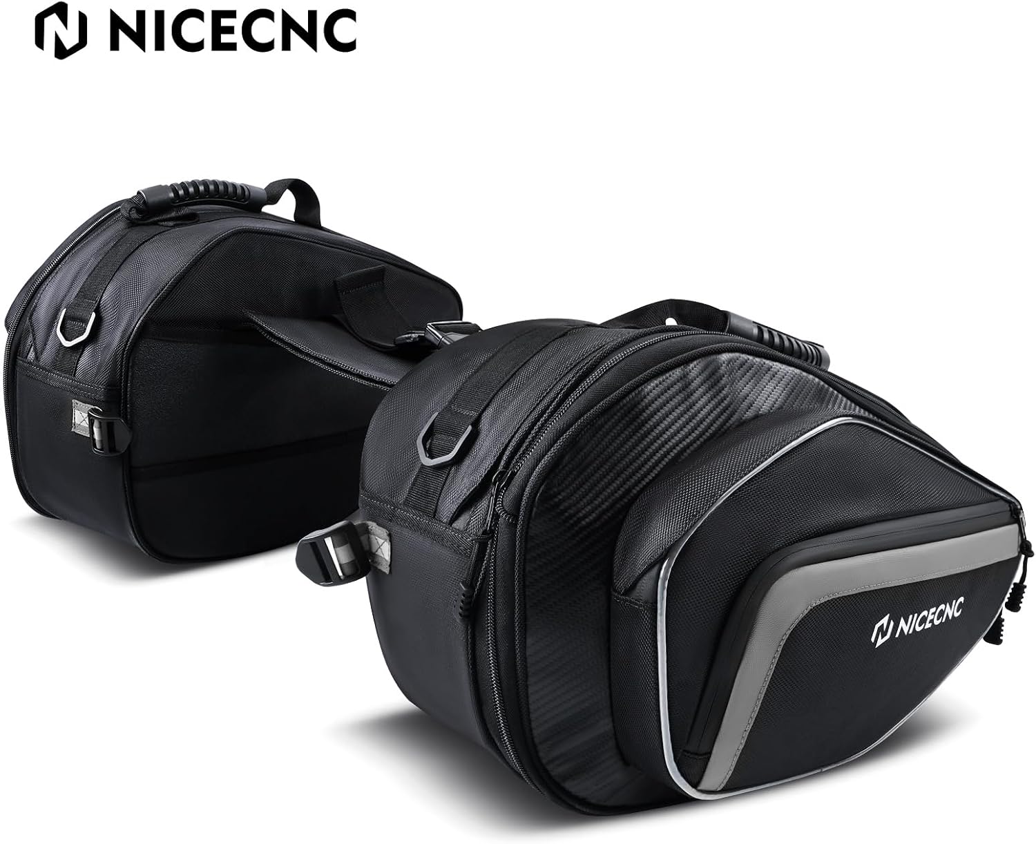 NICECNC Motorcycle Saddlebags, 50L Saddle Bags Motorcycles Throw Over Side Bags Compatible with Harley Honda Suzuki Yamaha Adventure Street Glide Dual Sport, silver