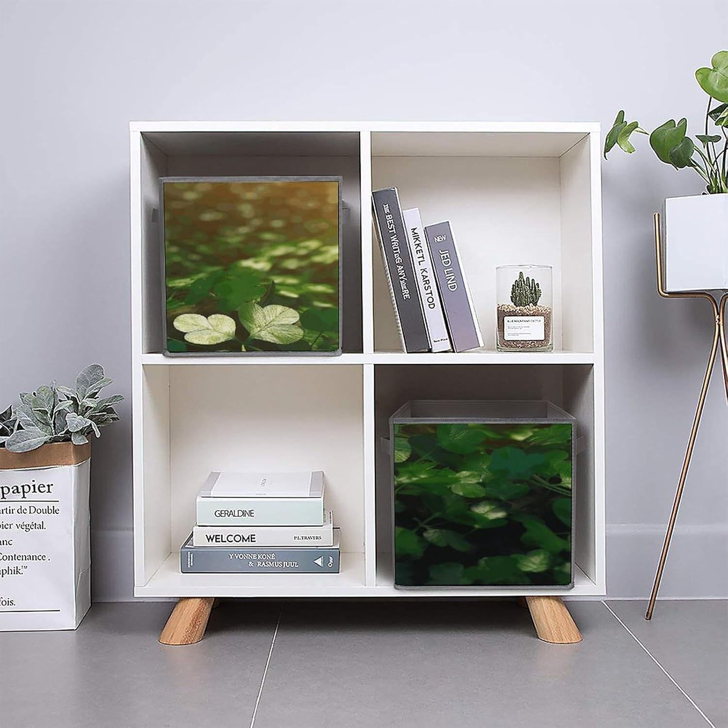 Green Plants Storage Cubes Set of 6 Storage Bins with Handles Collapsible Storage Basket Fabric Storage Box for Shelves Large Closet Shelf Organizer for Organization 11 Inch