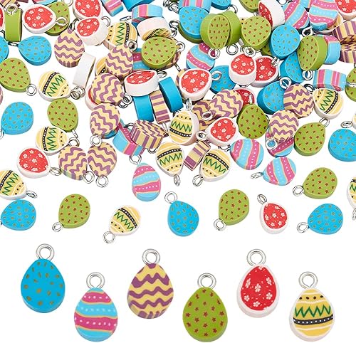CHGCRAFT 144 dijes de arcilla polimérica de huevo de Pascua de 6 estilos, colgante de arcilla suave para decoración de Pascua, rellenos de huevos y