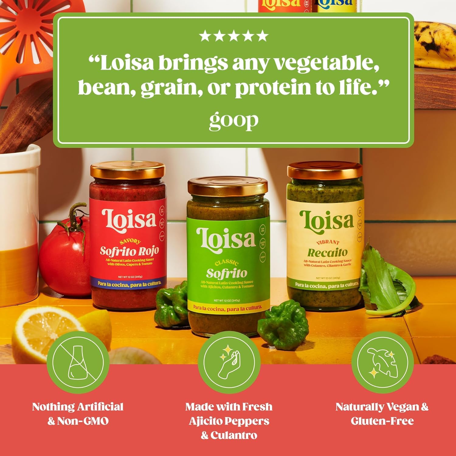 Loisa Sofrito Cooking Sauce, Non-GMO, No-MSG, No Preservatives, No Artificial Coloring, No Artificial Flavors, Vegan, Pure Latin Flavor (Sofrito Sampler Three Pack - Classic, Rojo, Recaito)