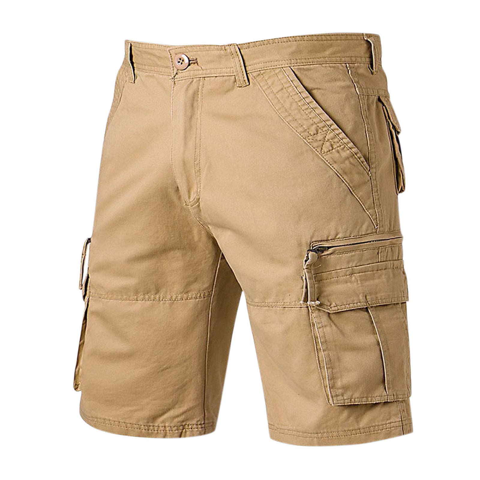 Bermuda Militaire Homme-Pantalon Court décontracté pour Hommes Couleur Unie décontracté Droit Court Bouton Poche Cargo Pantalon Confortable été Court