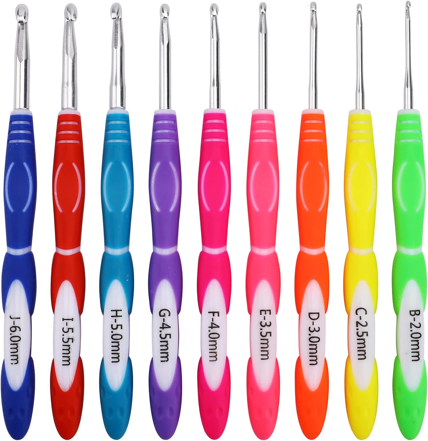 KOKNIT9 Pcs Crochet Hooks Set, B(2mm) - J(6mm) Ergonomic Crochet Handles with Smooth Deep Throat Hook, Best Gift for Loved Ones