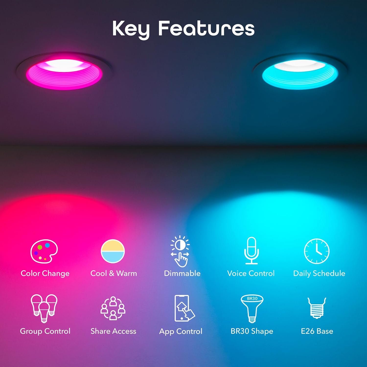 Geeni Prisma Plus BR30 Smart LED Bulb, Wi-Fi Multicolor RGB, Alexa/Google Compatible, 16M Colors, Energy Efficient, 4-Pack