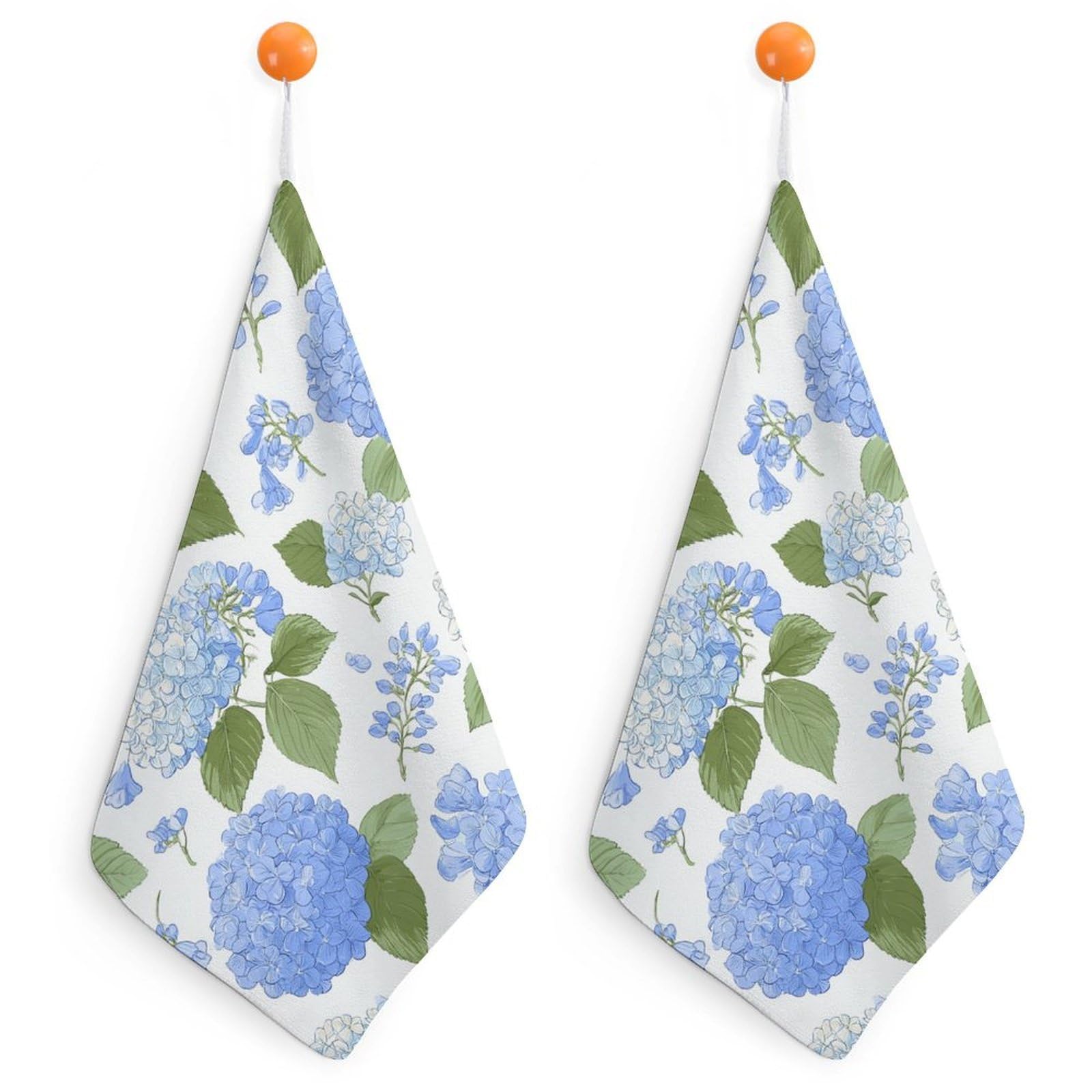 Jubonexis Light Blue Floral Hydrangea Flowers Small Hand Towel with Hanging Loop 2 PCS Absorbent Soft Wash Cloth for Kitchen Bathroom