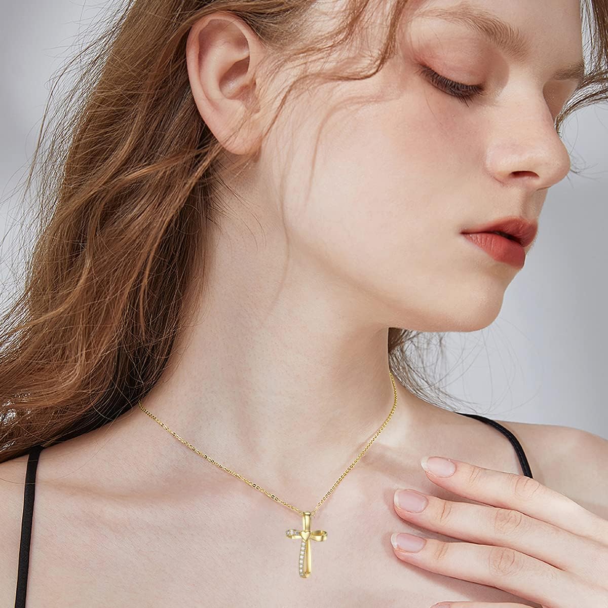 14k Real Gold Cross Necklace for Women Girls,Yellow Gold Cross Pendant Necklace Faith Jewelry Gifts for Birthday Christmas 16+2 inch