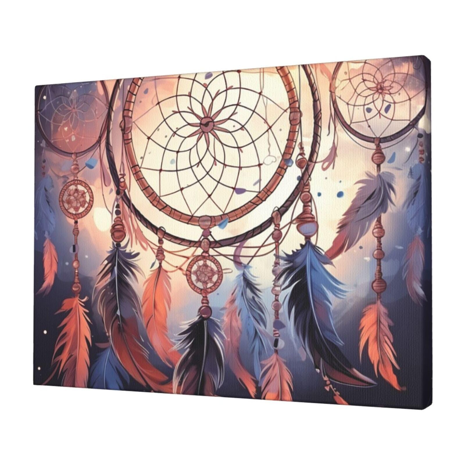 KLOPH Native American Dream Catcher Canvas Wall Art for Living Room 12"x16" Modern Artwork Painting for Bathroom Hanging Canvas Prints Aesthetic Wallart for Bedroom Kitchen Office Wall Decor
