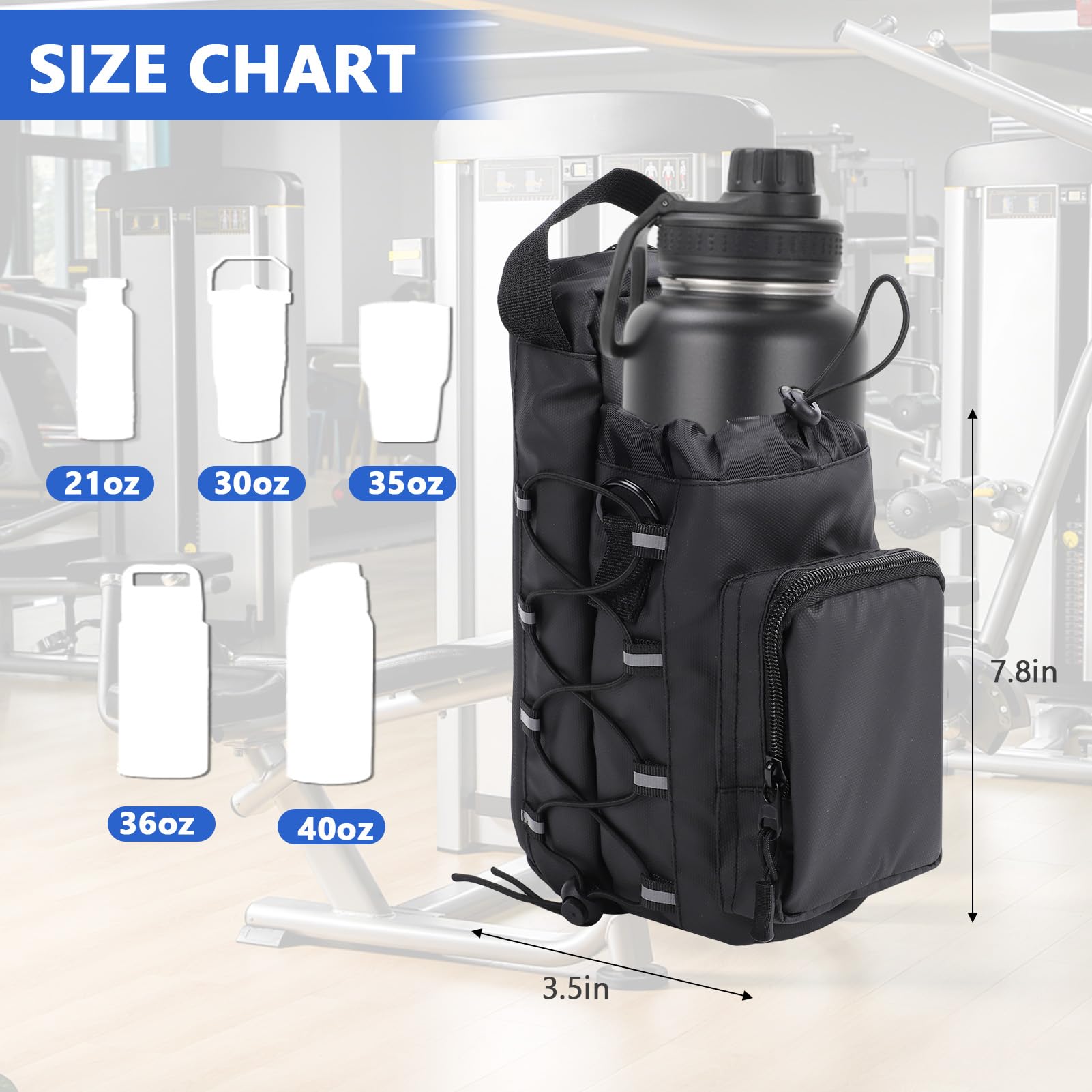 ZEMBSOYA Sac de gym magnétique pour homme et femme - Étanche - Petit sac de gym - Sac pour bouteille d'eau pour voyage, stade, sport, pique-nique, cadeau pour festival (sangle noire) - 4