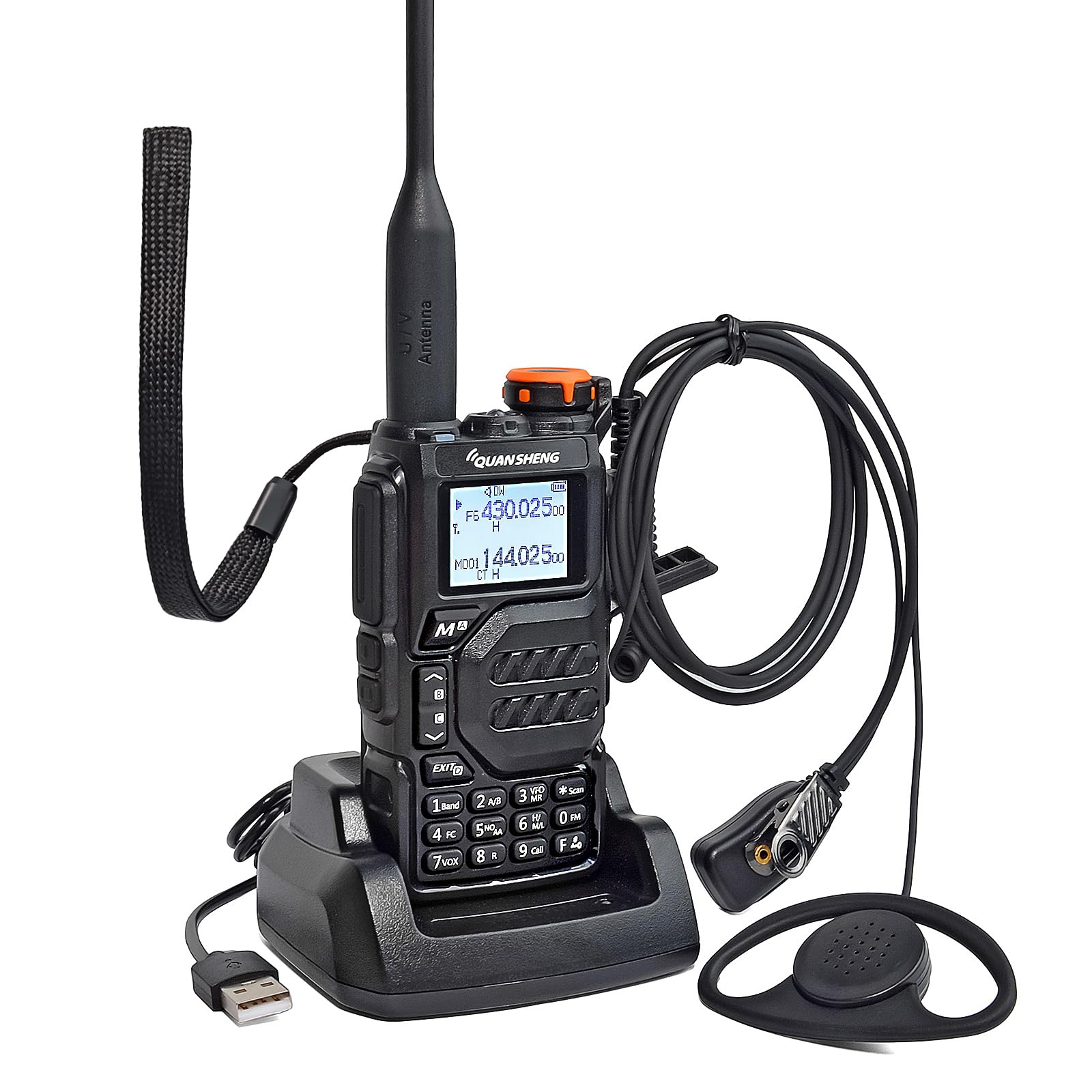 HYS Quansheng UV-K5(8) VHF UHF 5W Walkie Talkie | Long Range Wiederaufladbares Zwei-Wege-Funkgerät (mit Schraubhalterung), 200 Kanal VOX-Funktion, LED-Licht eingebaut