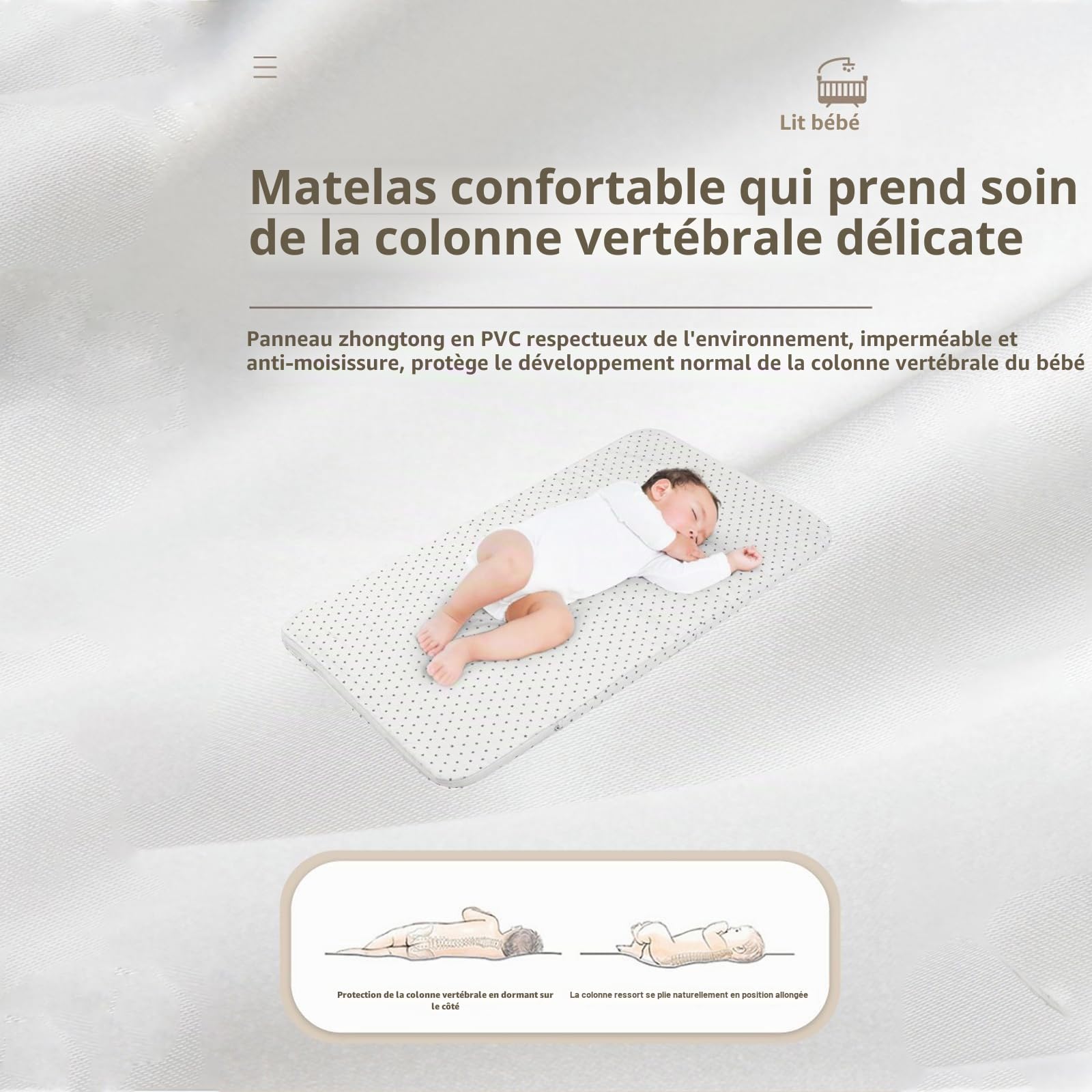 Lit Cododo Bebe avec Musique, Berceau bébé Pliable et Convertible, Lit Nouveau-Né Réglable avec Matelas et roulettes (Gris)