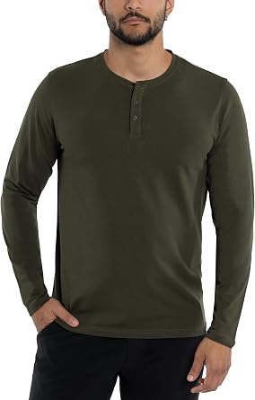 X RAY Mens Mens Henley Shirts Long Sleeve, 95% Cotton Stretch Basic Slim Fit Henley Shirts for Men