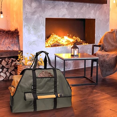 Miniatura 14 de Portador de leña encerada con asas, bolsa de lona para leña resistente, accesorios de estufa de leña para chimenea, perfecto para transportar madera
