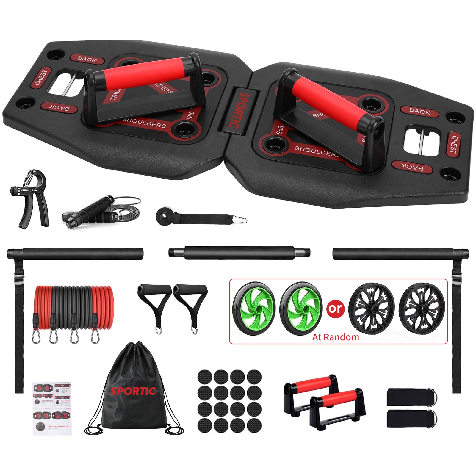 Push Up Board for Home Gym with Exercise Accessories Resistance Bands & Ab Roller Wheel & Pilates Bars - Portable Gym with Foldable Pushup Board - Exercise Equipment for Upper Body Workout, Gift for Women & Men