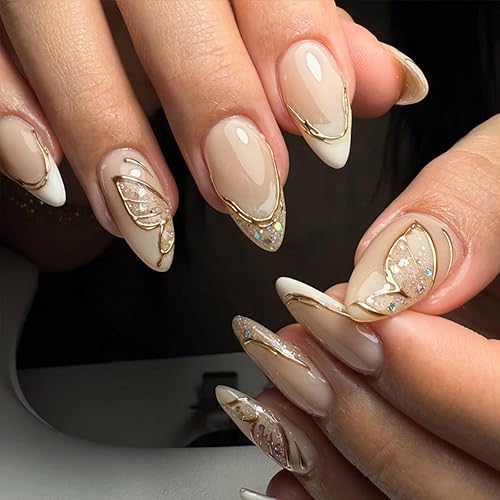 Shiny Press On Nails White French Tip Fake Nails with