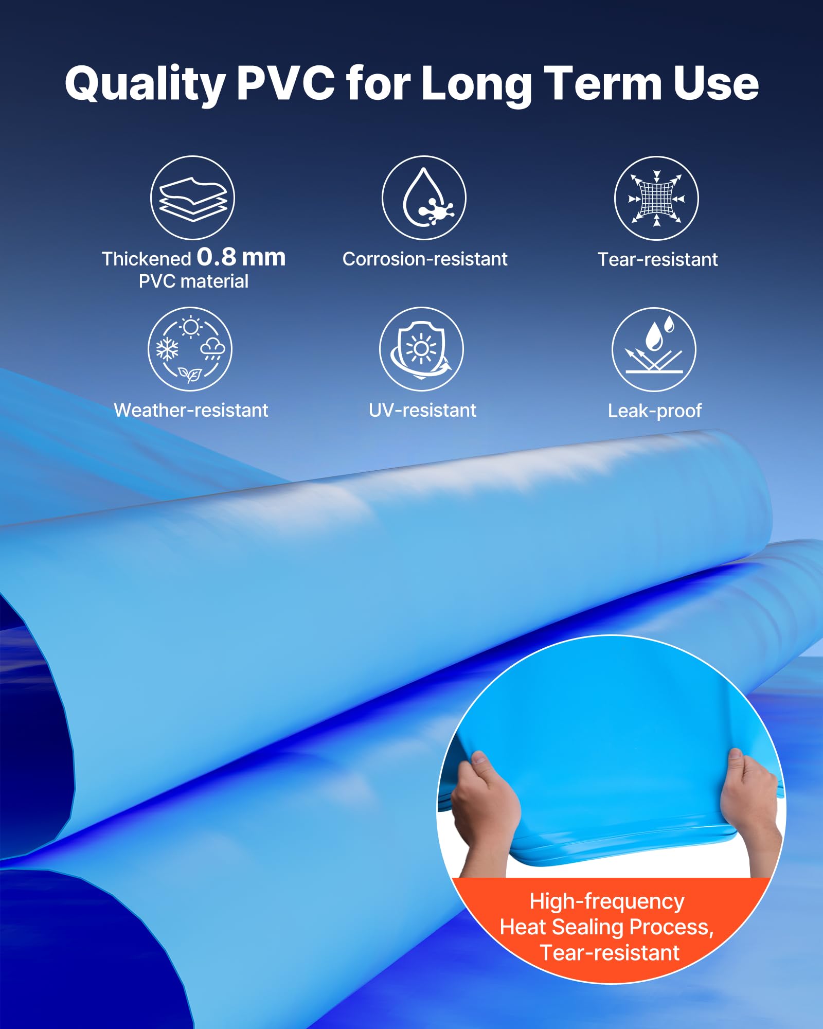 VEVOR Revestimiento para Piscina PVC, Liner para Piscinas Elevadas de Grosor mm, Altura de Pared, Resistente al Desgarro, Frío y Sol para Exterior y Jardín (Ovaladas 360 x 623 cm)