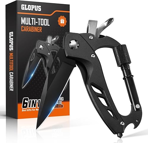 Mosquetón multiherramienta con navaja de bolsillo, regalos del día del padre de hijaesposahijo con cuchillos plegables, abrebotellas, rompeventanas,