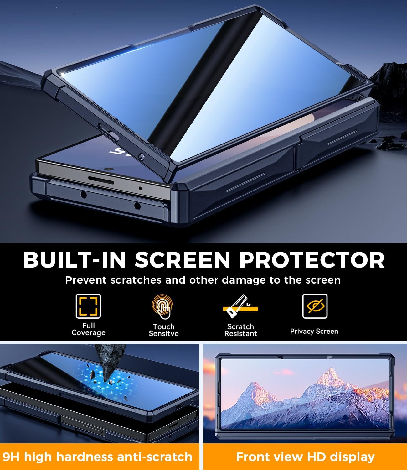 for Samsung Galaxy Z Fold 6 Case: Heavy Duty Armor Phone Case[Compatible with MagSafe][Privacy Screen Protector][Hinge Protection][Dual Kickstand]Shockproof TPU+PC Cover for zfold 6 5G 2024 blue