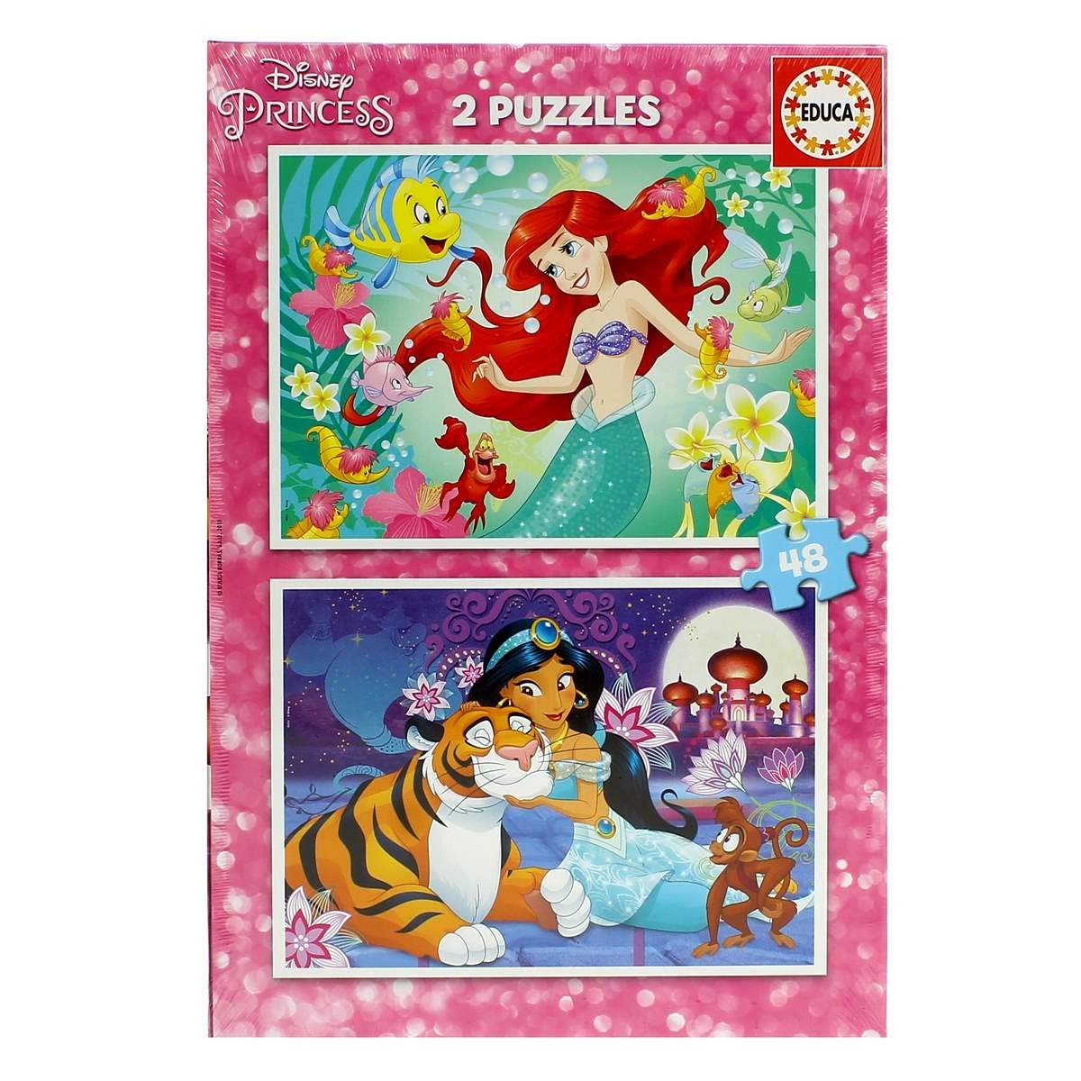 Educa Mädchen Ariel + Jasmín - Kinderpuzzle Disney Prinzessinnen Arielle Und Jasmin 2X48 Teile | 2 Puzzles À 48 Teile, Disney Prinzessinnen, Ab 4 Jahren (18213)