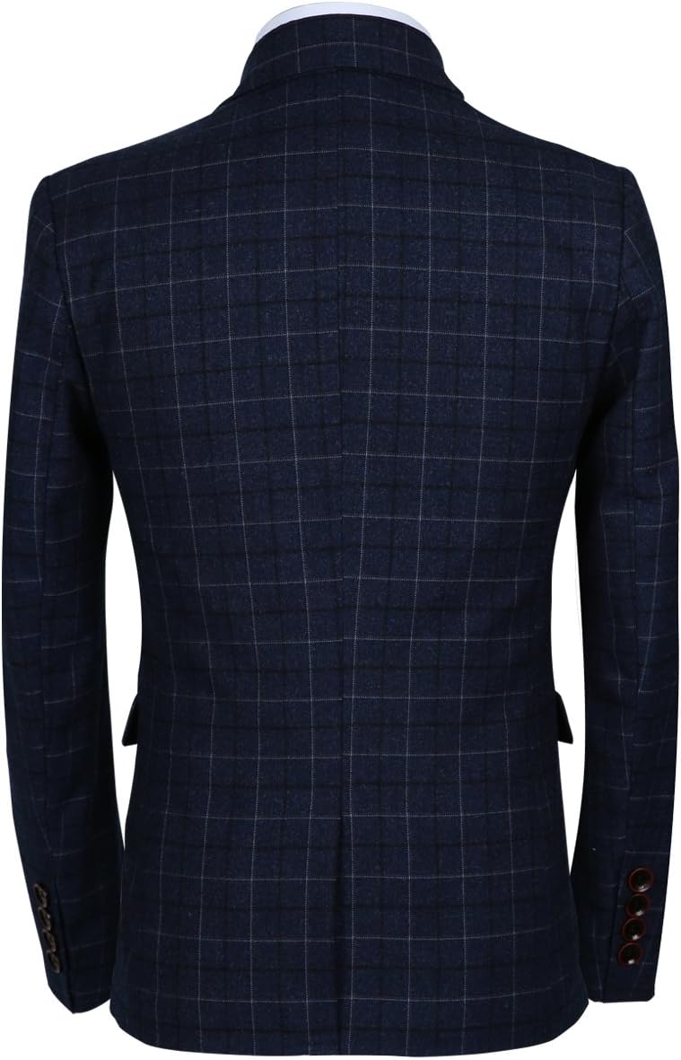 MOGU Mens 3 Piece Slim Fit Plaid Suit Blazer+Vest+Pants