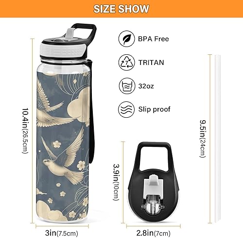 Miniatura 3 de Ukiyoe Falcon Cloud - Botellas de agua reutilizables a prueba de fugas y sin BPA con pajitas a prueba de fugas, calientes y frías, doble pared para