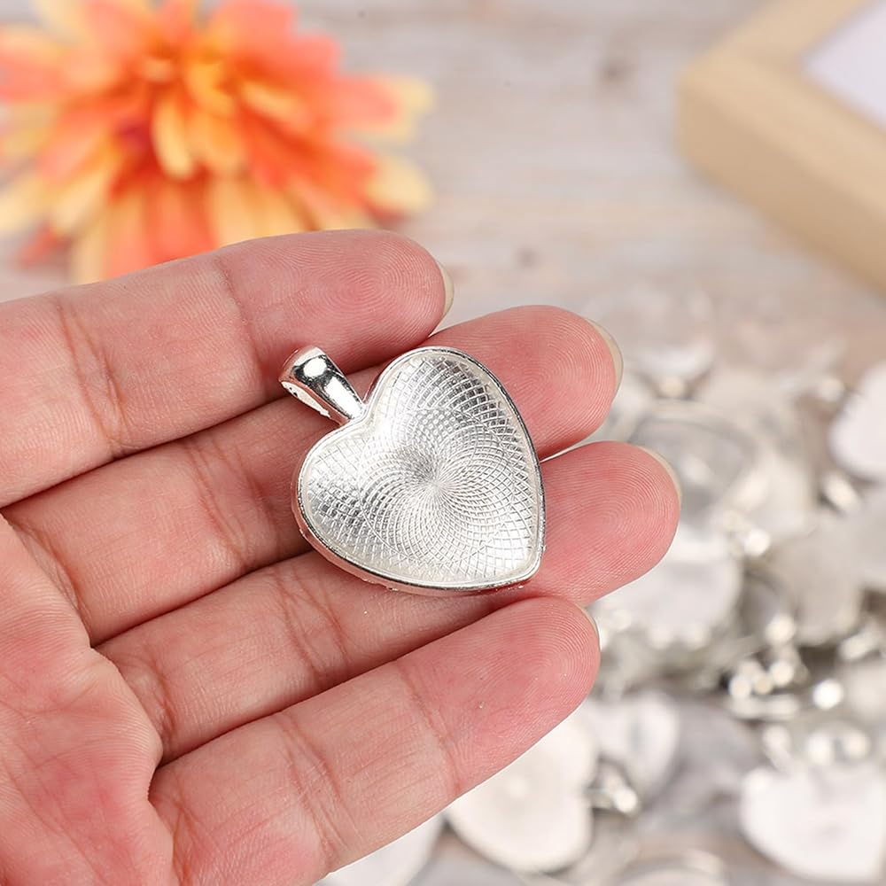 10 pezzi trasparenti a forma di cuore piatto con cupola in vetro cabochon per foto ciondolo artigianato gioielli creazione di collane (30 mm
