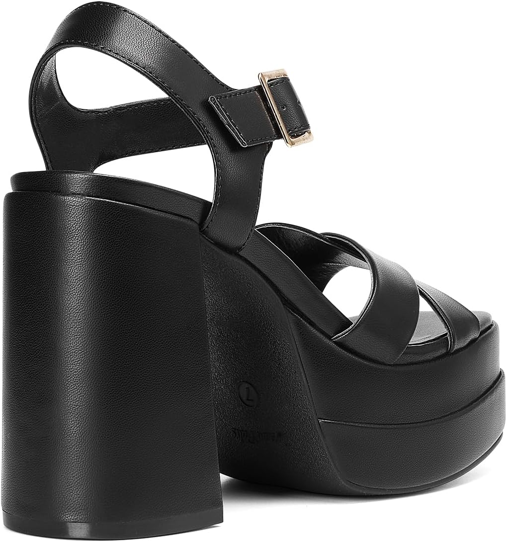 DREAM PAIRS Women's Platform Chunky Heels Square Open Toe Ankle Strap High Heeled Sandals Y2K Shoes for Party Brunch - Image 4