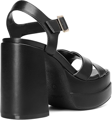 Miniatura 4 de DREAM PAIRS - Sandalias de tacón grueso con plataforma para mujer, punta cuadrada, correa al tobillo, tacones altos, zapatos Y2K para fiesta y brunch