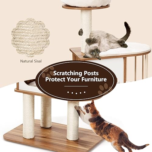 Miniatura 2 de PETSITE Árbol de madera para gatos de 46 pulgadas para gatos de interior, moderna torre para gatos con postes rascadores, condominio para gatos y