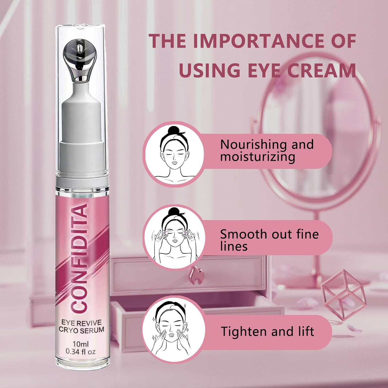 CONFIDITA Eye Revive Cryo Serum | Cooling Anti-Aging Eye Treatment with Metal Massage Tip to Reduce Wrinkles, Dark Circles & Puffiness, 10ml