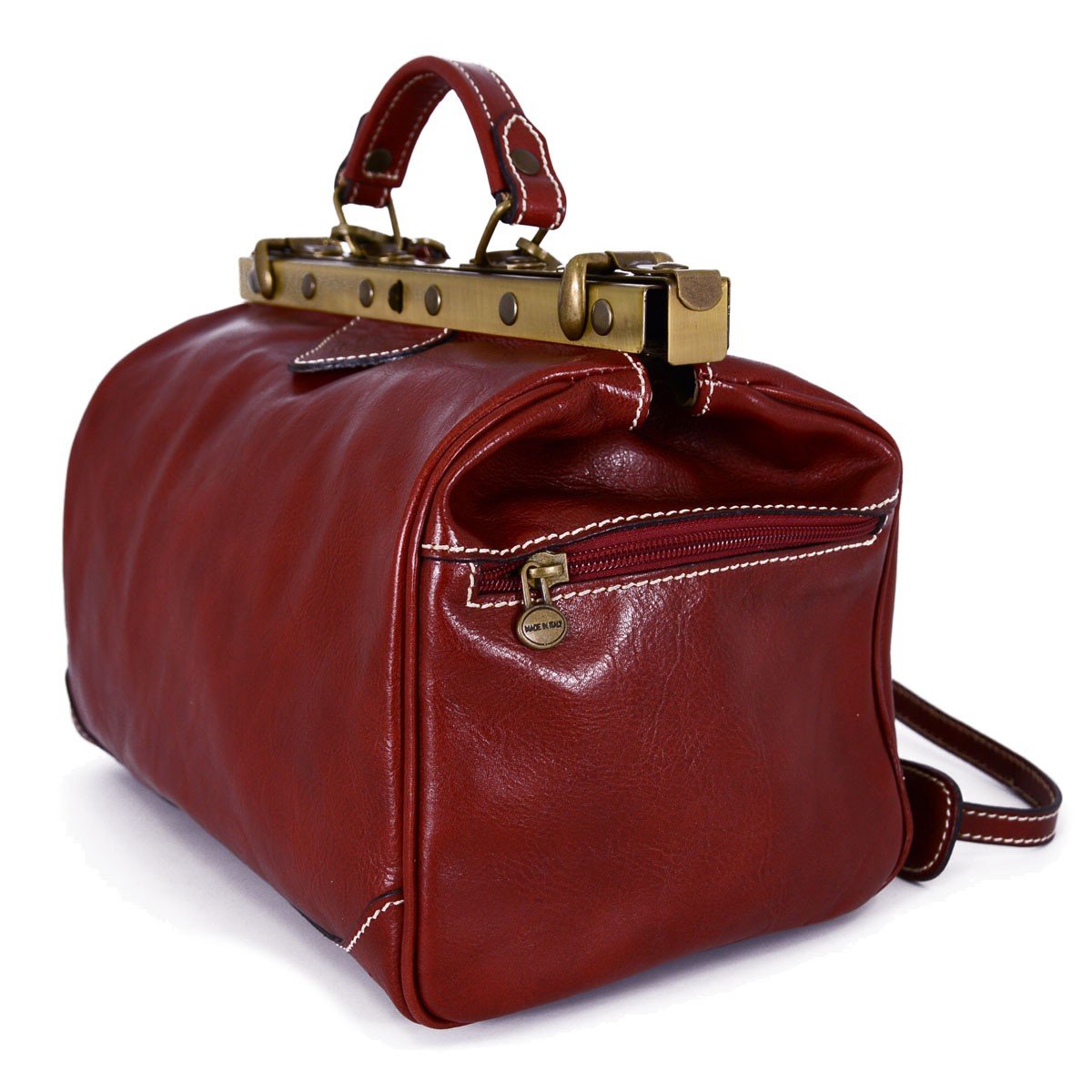 Dream Leather Bags Made in Italy toskanische echte Ledertaschen Leder Arzttasche, 2 Seitentaschen Farbe Rot - Italienische Lederwaren - Aktentasche