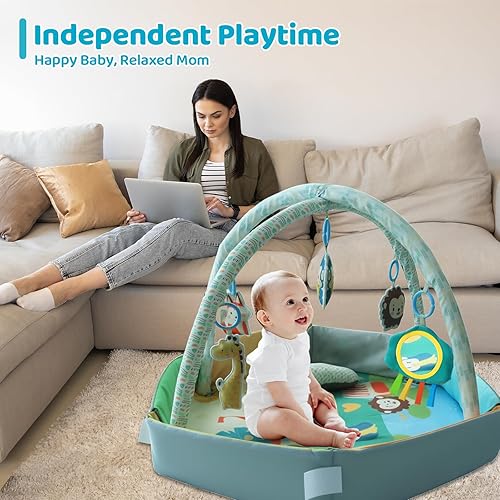 Miniatura 7 de Tapete 8 en 1, tapete de juego para bebé niña con tienda de campaña, almohada, 5 juguetes desmontables para el desarrollo basado en escenarios,