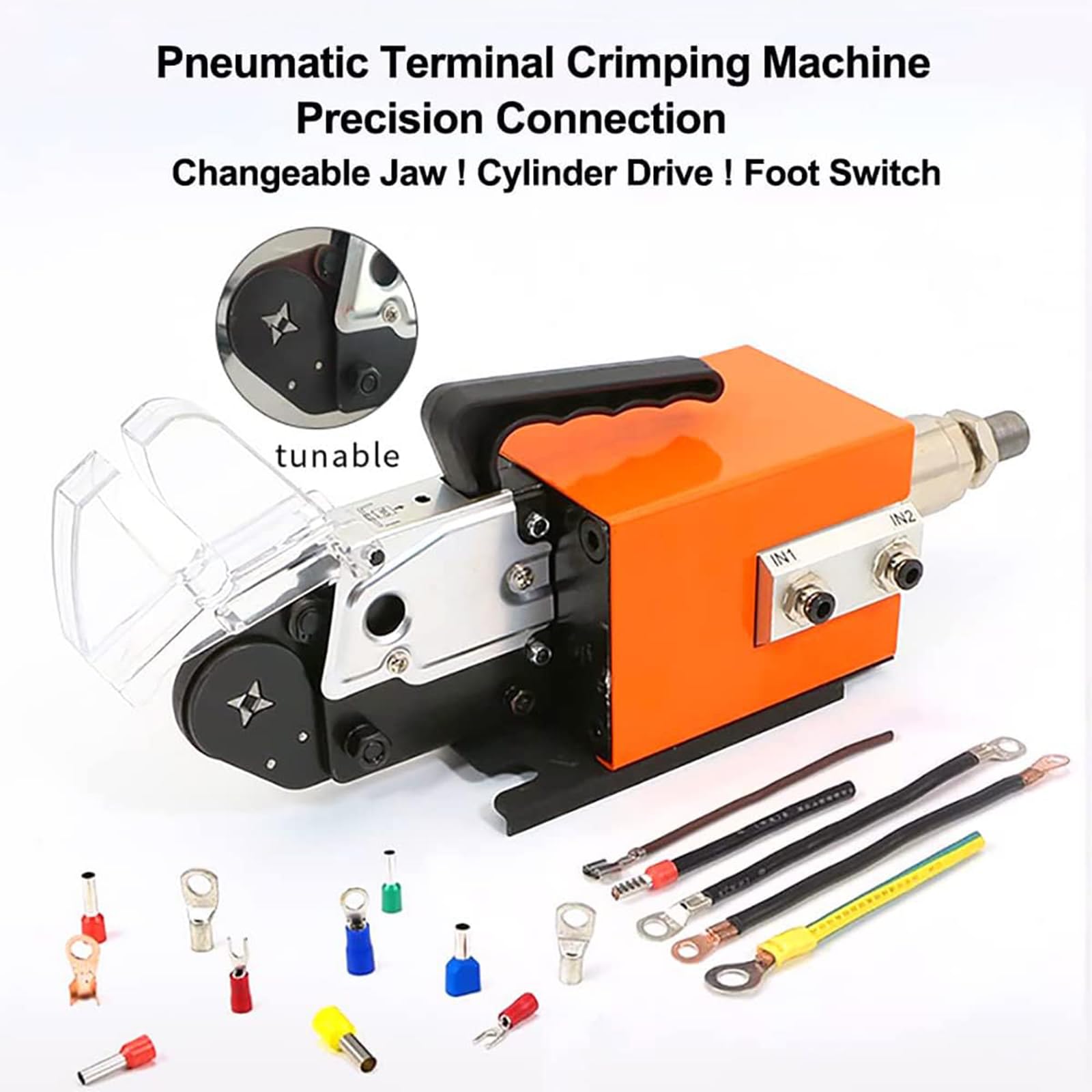 Pneumatische Crimpzange, Drahtklemmen-Crimpmaschine, 1,3 T Ausgang, Crimps bis zu 16 mm², mit 4 Schneideisen & Pedalschalter für Verschiedene Terminals