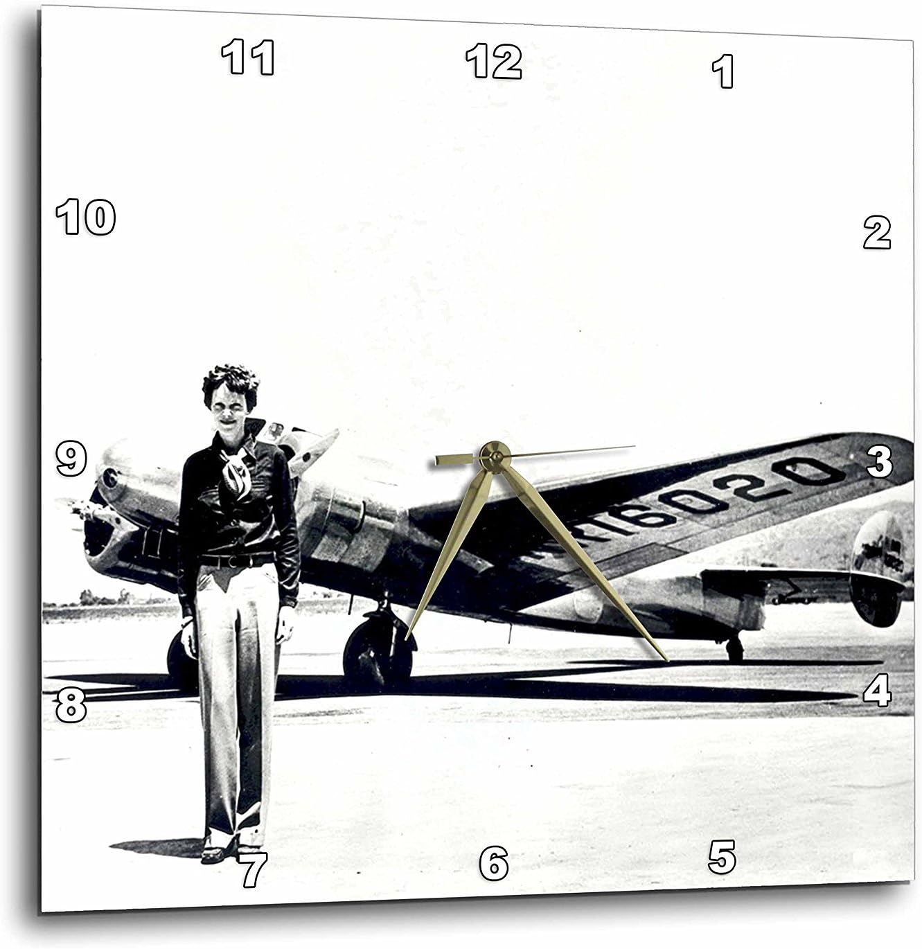 3dRose DPP_62531_3 Old Photo of Amelia Earhart with Lockheed Electra Model 10 Wall Clock, 15 by 15-Inch