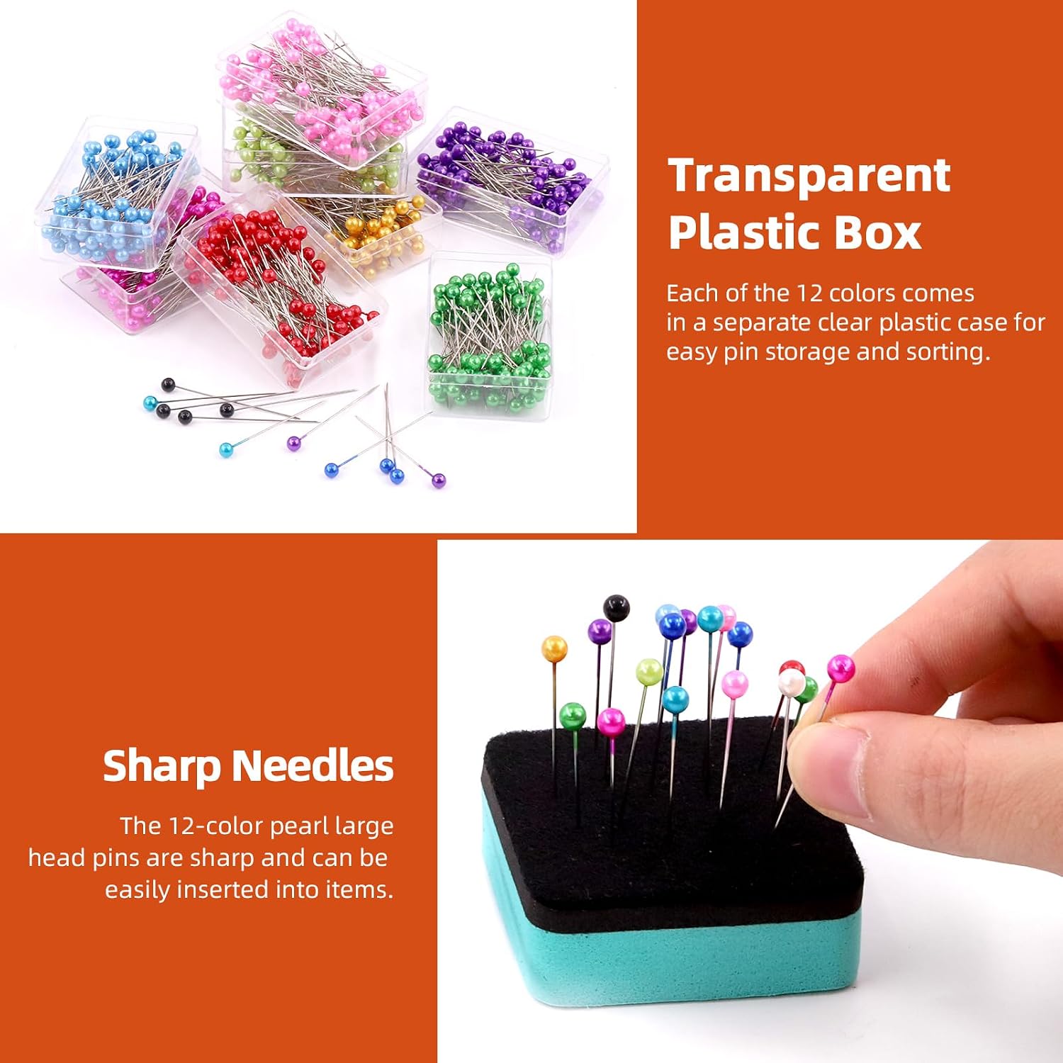 Tanstic 1200Pcs 12 Colors Sewing Pins Kit, 1.57 Inch Straight Pins with Colored Heads, Pearlized Ball Head Quilting Pins Craft Positioning Pins for Dressmaker, Jewelry DIY Decoration, Sewing Projects