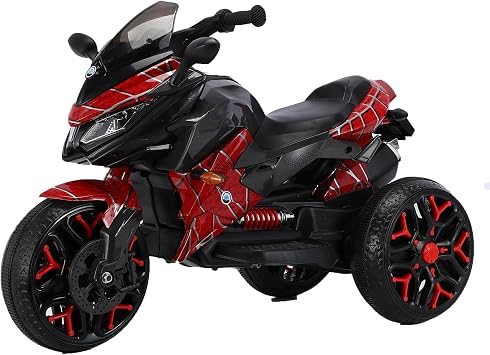 WEEROCK 12V Kids Electric Motorcycle 3 Wheels E Motorbike for 3-8 Years Boys Girls Ride on Electric Toy, Connect with Phone, Lighting Wheels Hand Drive for Child Electria Toy Gift, Reticulate Red