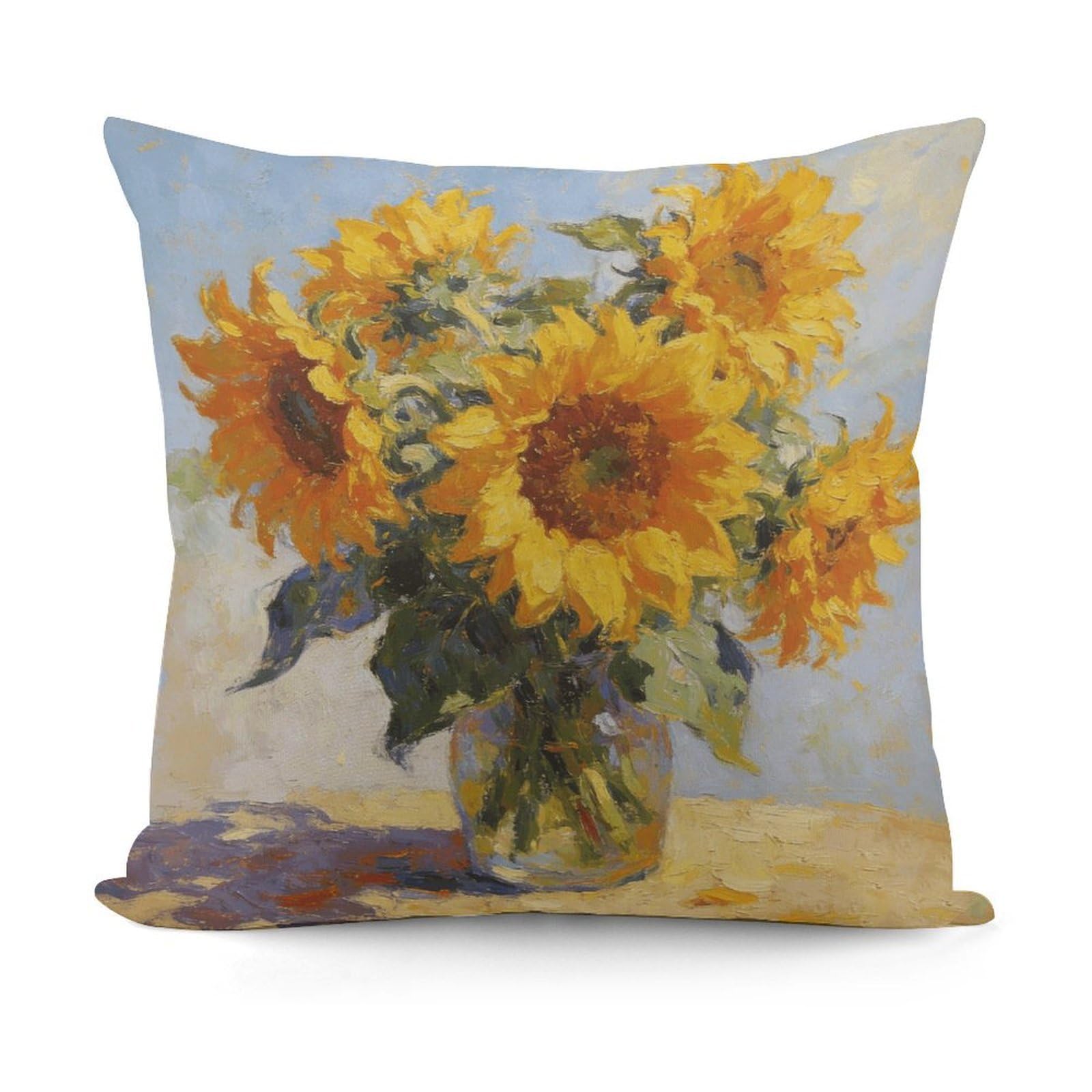 VstaDank Sunflower Oil Painting Pillow Covers Soft Plush Decorative Square Pillow Cover Modern Breathable Pillowcases Pillowcase with Invisible Zipper 18x18 Inches for Sofa Living Room
